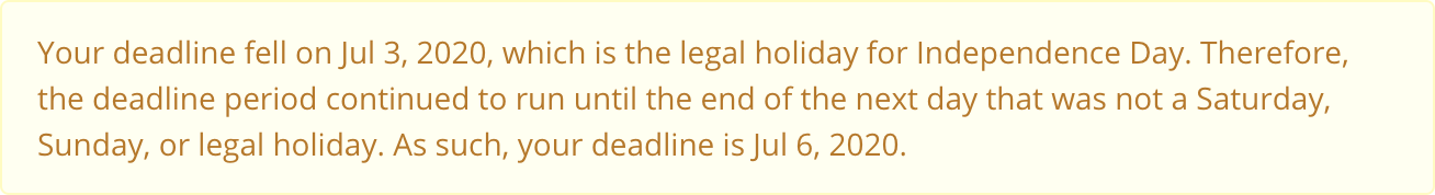 North Carolina Deadline Calculator legal holiday alert