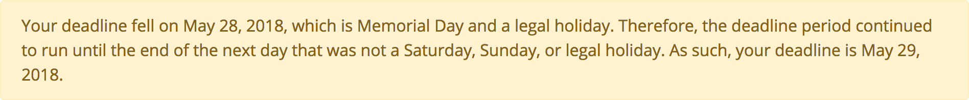 United States Deadline Calculator legal holiday alert