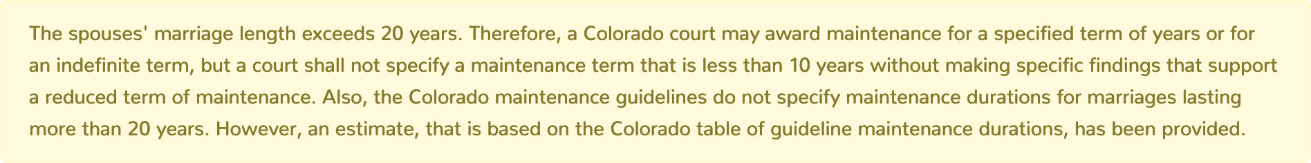 Colorado Maintenance Calculator marriage length greater than twenty years