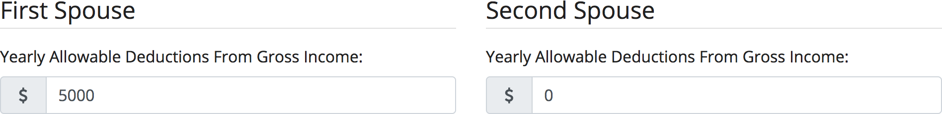 Virginia Maintenance Calculator deductions from gross income inputs